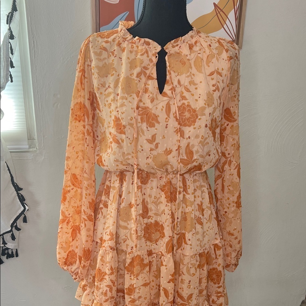 Lush Floral Frenzy Long Sleeve Mini Dress Size S - Picture 3 of 11